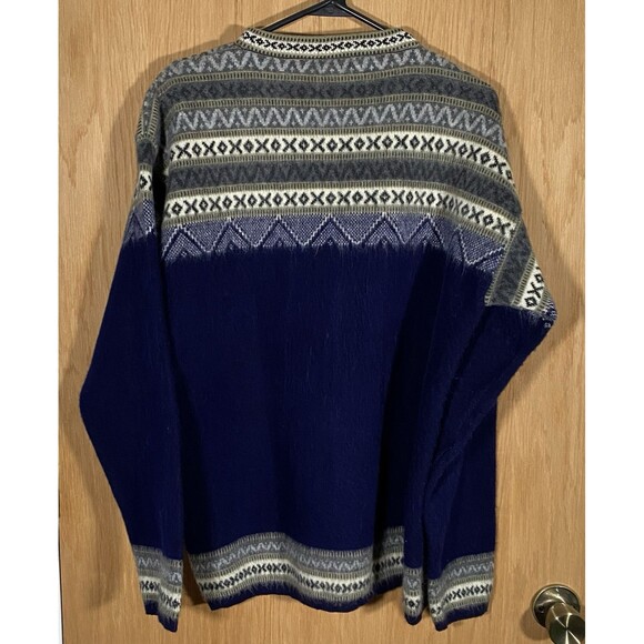 Aly Marka Alpaca Lama Sweater Jumper Fair Isle Navy Blue Wool Women's Sz XL - Picture 2 of 6